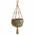 Pot de fleurs suspendu Ø 15 cm en céramique vert olive avec corde tressée style bohème