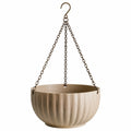 Pot de fleurs suspendu diamètre 30 cm en céramique beige avec chaînes métalliques pour intérieur et extérieur