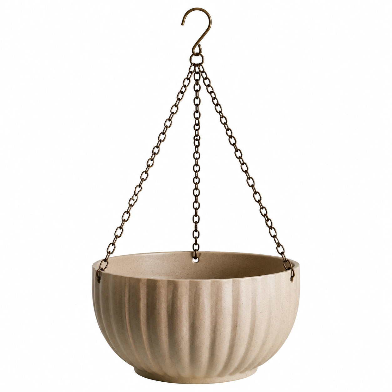 Pot de fleurs suspendu diamètre 30 cm en céramique beige avec chaînes métalliques pour intérieur et extérieur