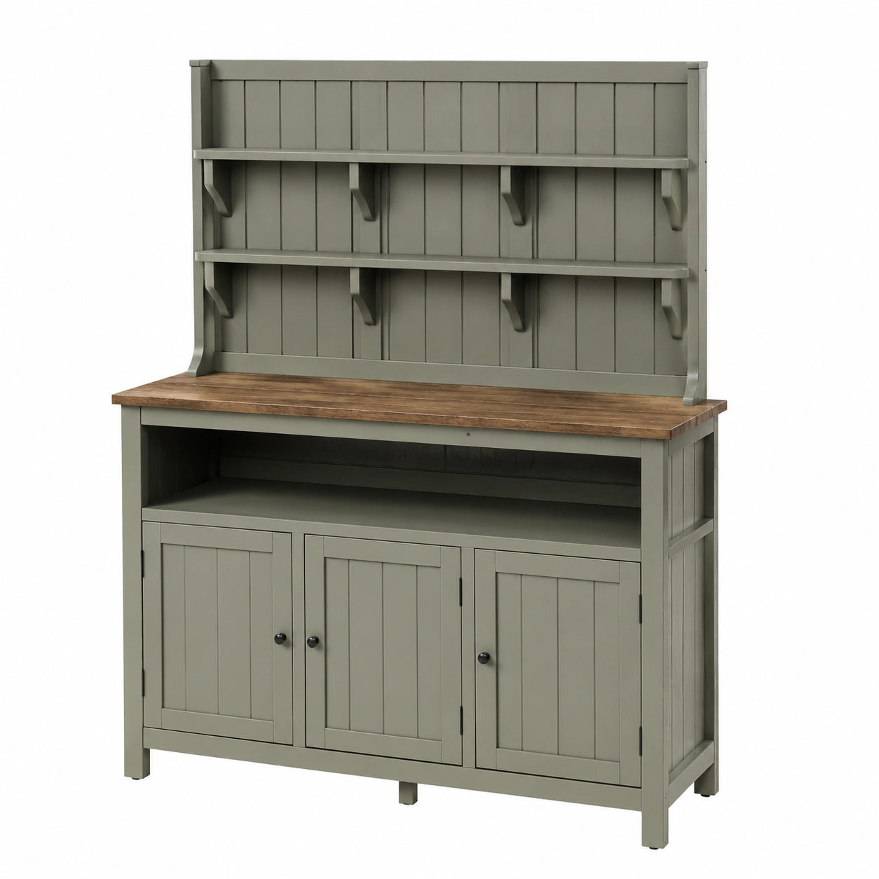Établi de jardin 122 x 57 x 180 cm en bois vert olive et brun avec rangements style rustique