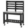 Table de jardinage 110 x 50 x 160 cm en bois noir avec plateau inox et roulettes