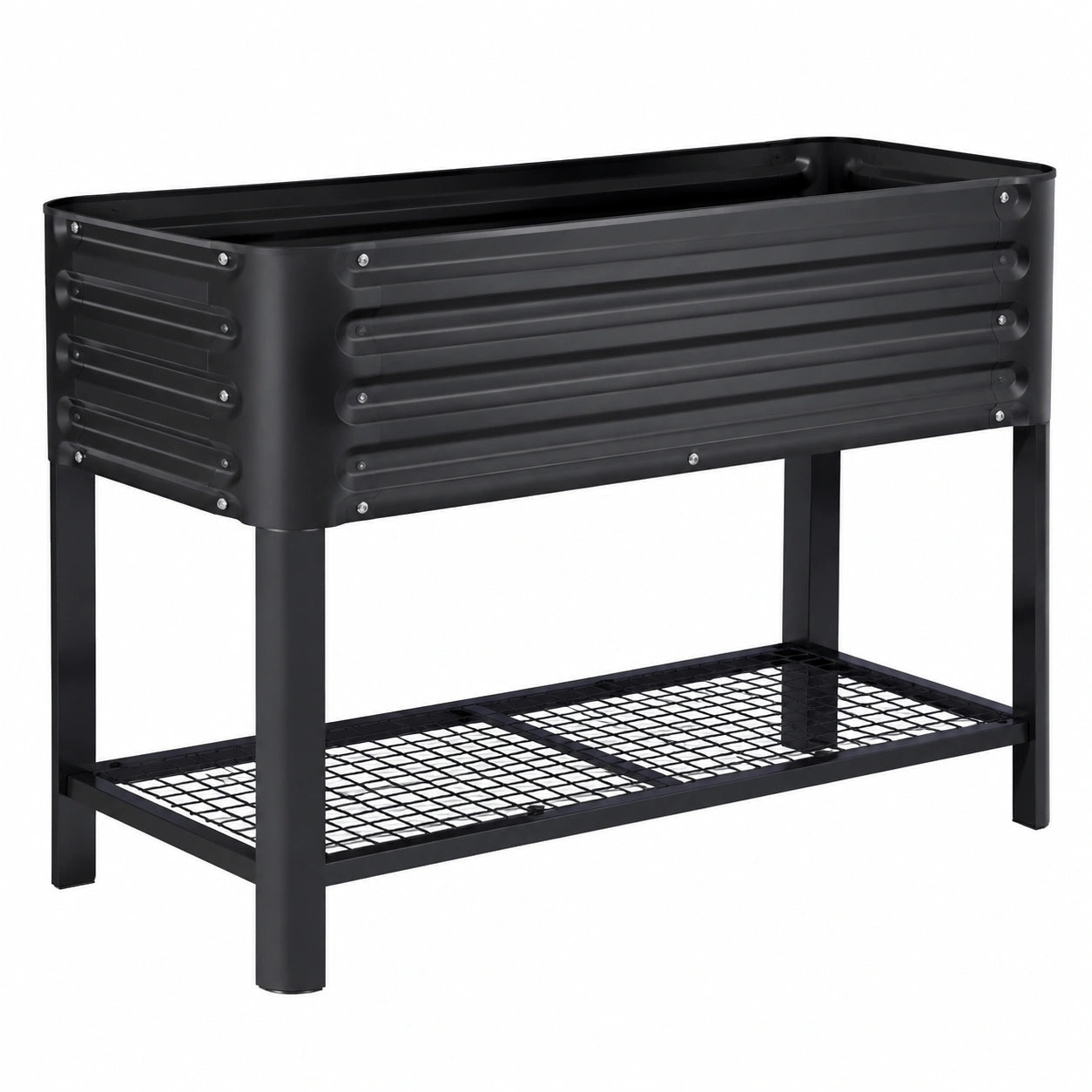 Jardinière surélevée 120 x 60 x 80 cm en acier noir avec étagère de rangement