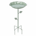 Bain d’oiseaux sur pied 35 cm en acier vert style floral pour jardin