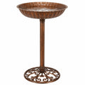 Bain d’oiseaux sur pied en métal brun diamètre 45 cm hauteur 75 cm style classique pour jardin
