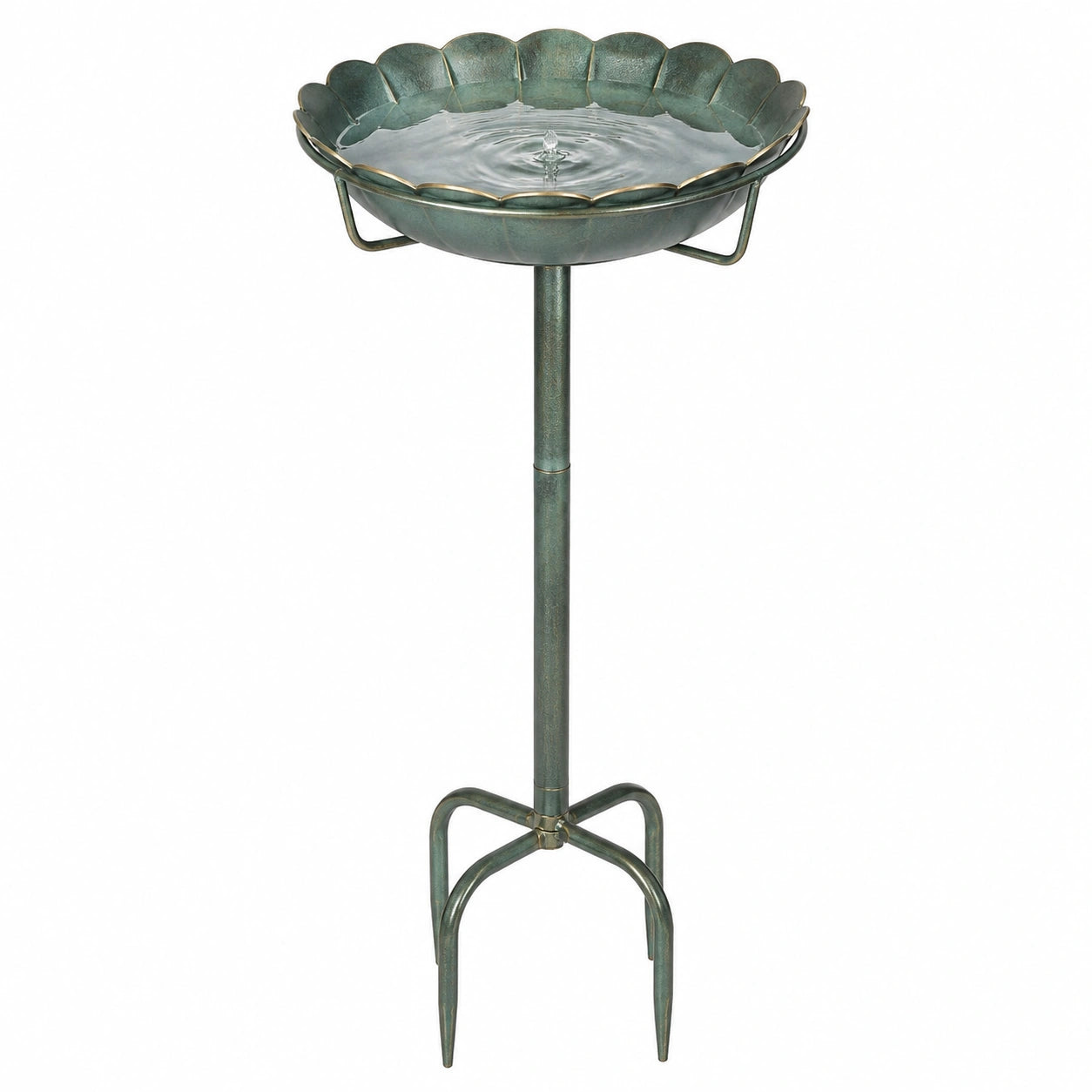 Bain d’oiseaux sur pied 48 cm en métal vert pour jardin décoratif
