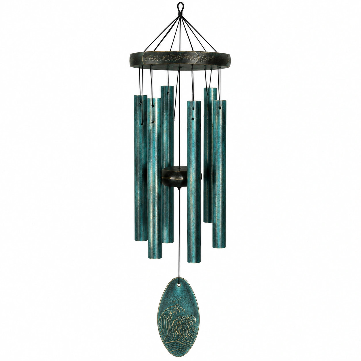 Carillon éolien 80 cm en métal turquoise décoratif à suspendre