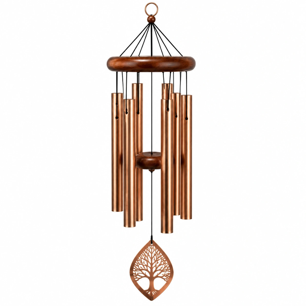 Carillon à vent 85 cm métal cuivré et bois suspendu décoratif