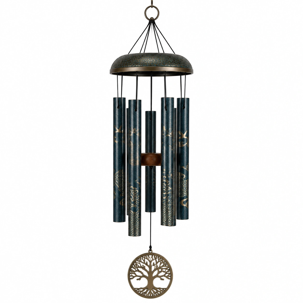 Carillon éolien 85 cm en métal bleu bronze décoratif suspendu