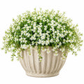 Plante artificielle en pot 42 cm fleurs blanches feuillage vert vase en béton style champêtre