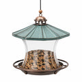 Mangeoire à oiseaux suspendue 25 cm métal verre vert bronze avec plateau circulaire